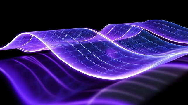 Glowing purple grid wave curves across a dark black background