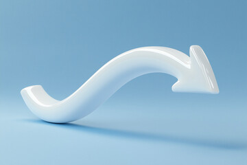 3D curved white arrow isolated on a solid color background