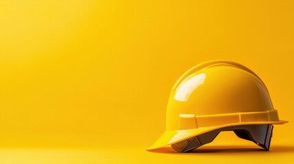Fototapeta premium Bright yellow background featuring a hard hat symbolizing safety and compliance in construction and industrial settings