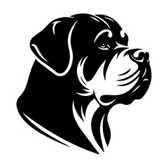Rottweiler's head is a black and white logo. EPS vector graphics.