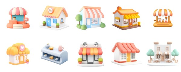 Obraz premium Colorful Shops and Cafes in a Vibrant Community