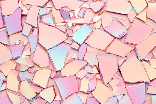 Sparkling shards of broken glass form a vibrant and colorful abstract background with an iridescent sheen