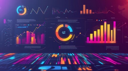 Digital marketing success metrics shown with colorful data visualizations and trends