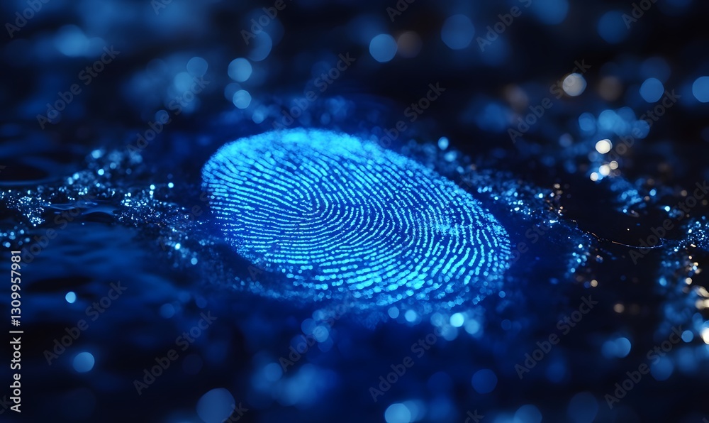Poster abstract fingerprint illuminated on surface creating secure digital identity