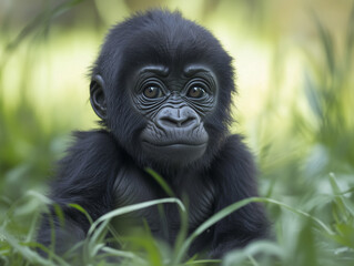 Obraz premium Cute baby gorilla sitting