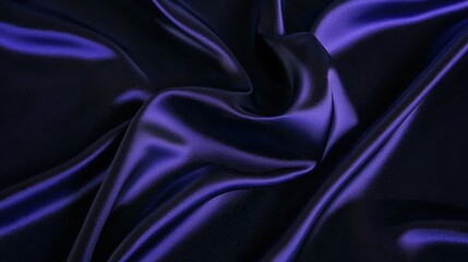 Luxurious dark blue satin fabric with elegant folds and wrinkles.