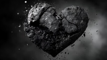 grunge heart in the dark, heart of stone, feelings broken, love, stone heart breaks into pieces