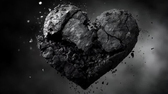 grunge heart in the dark, heart of stone, feelings broken, love, stone heart breaks into pieces