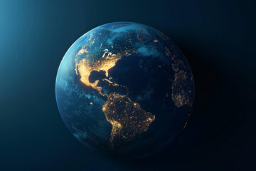 Realistic Earth model with glowing city lights isolated on a solid background