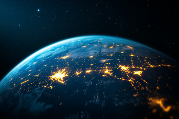 Fototapeta premium Realistic Earth model with glowing city lights isolated on a solid background