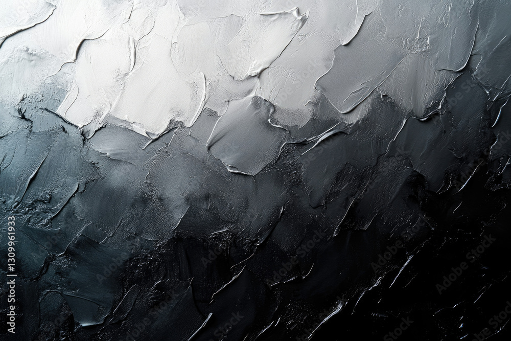 Poster abstract grayscale painting with textured, impasto brushstrokes transitioning from light to dark.