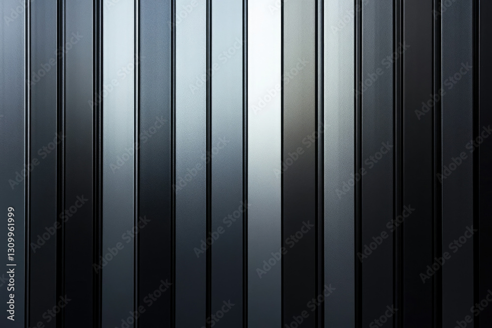 Poster vertical parallel lines of dark gray and black metal, creating a textured background.