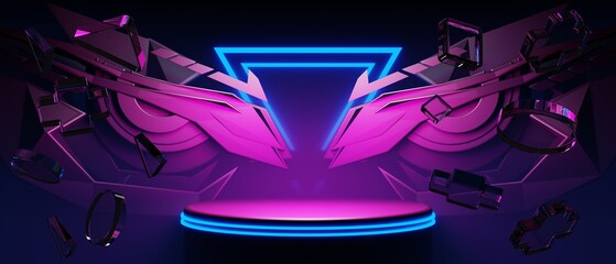 3d illustration rendering of y2k 2000s gamer technology futuristic fantasy metaverse cyberpunk sci-fi display podium abstract background © issaronow