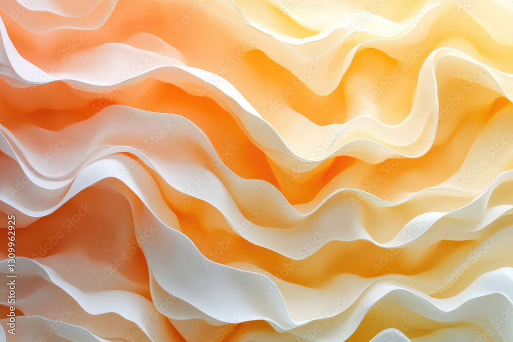 Poster abstract image of soft, flowing fabric in pastel orange and white shades, creating a wavy, textured 