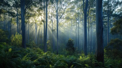 Obraz premium Sunrise Forest, Misty Morning Light
