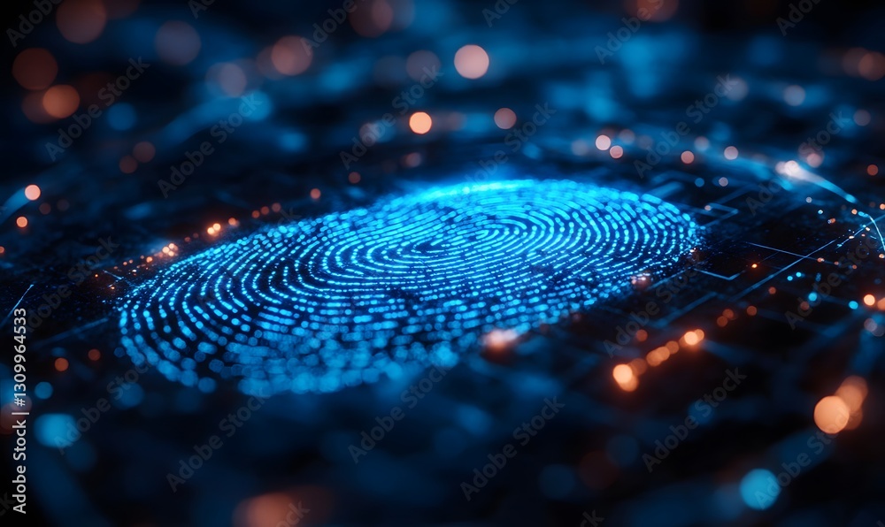 Poster digital fingerprint authentication security technology data cybersecurity concept