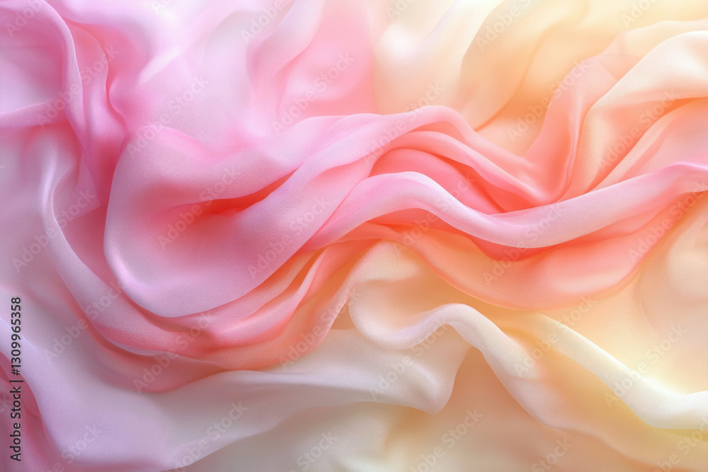 Poster soft pastel pink and yellow silk fabric with elegant drapes and gradient color transition.