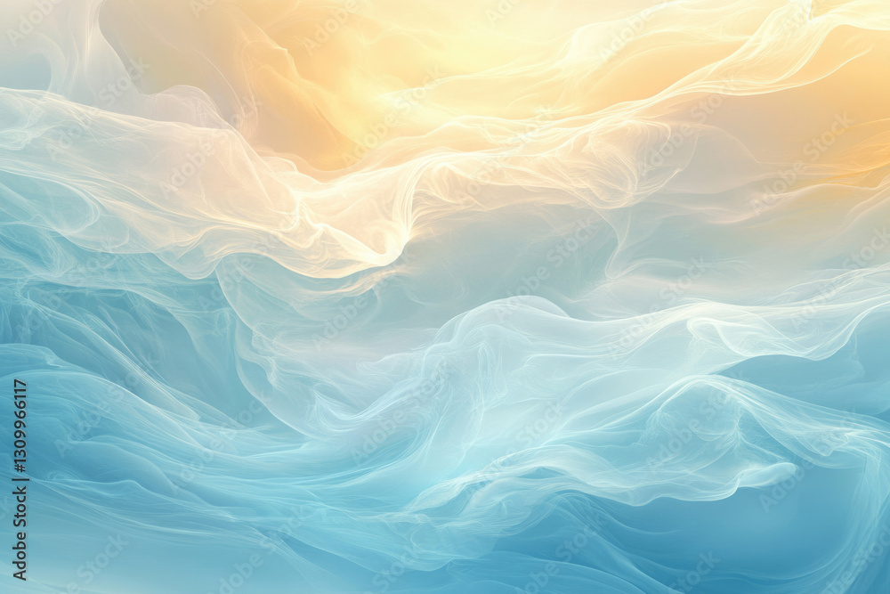 Poster abstract image depicting ethereal, flowing pastel colors resembling clouds or fabric, creating a ser