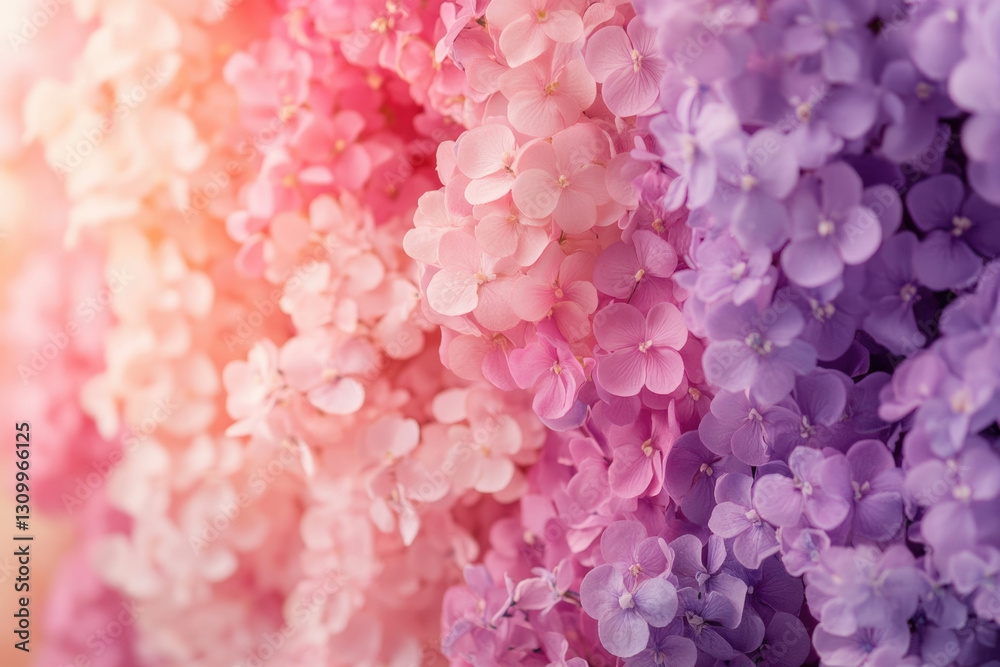 Poster A captivating gradient of pink and purple hydrangeas, creating a beautiful floral display.