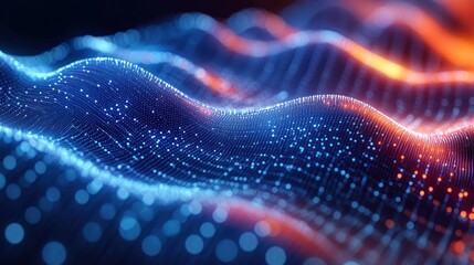 Abstract digital wave, glowing, dark background, tech design