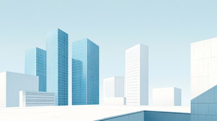 Obraz premium Modern city skyline, architectural design, light blue buildings, clear sky, urban development