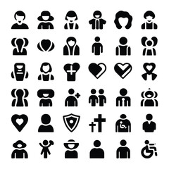 Diverse Collection of Simple Black and White Person Icons