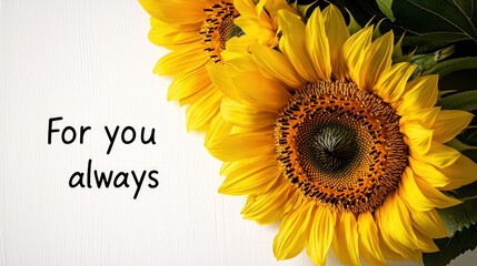 "For you always" text beside yellow sunflowers on a white background