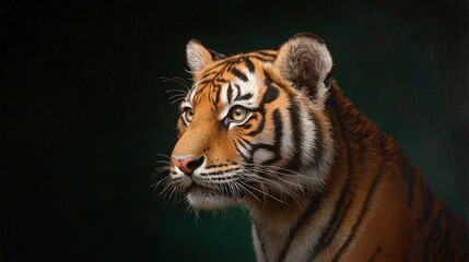 Obraz premium Majestic tiger portrait against dark background.