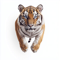 Obraz premium Majestic Standing Tiger with Blue Eyes Isolated on White Background 