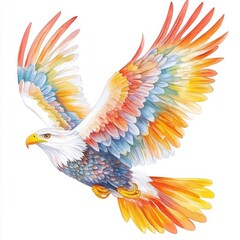 Obraz premium Majestic Eagle Flying Through the Sky with Vibrant Colorful Feathers Showcasing Nature’s Beauty and Wildlife in a Stunning Artistic Illustration