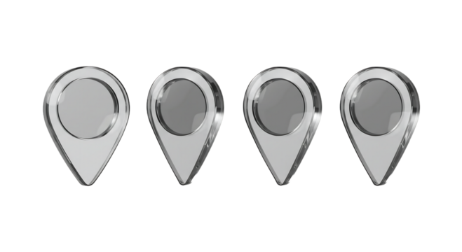 Four Silver Location Pins - Navigation Icons Vector