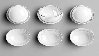Collection of Six White Ceramic Bowls on a Neutral Background