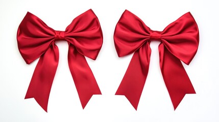 Fototapeta premium Two Bold Crimson Ribbons: A Decorative Touch for Gifts and Greetings on a Clean White Background