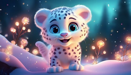 Leoparden Baby in einer Winterlandschaft