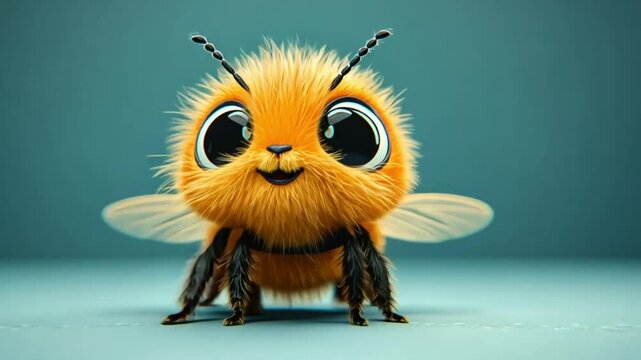 Cute cartoon bee flying, studio shot, joyful expression, digital art, possible use for children's products