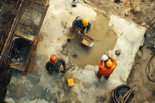 Construction Workers Conducting Slump Test at Job Site with Consultant Oversight