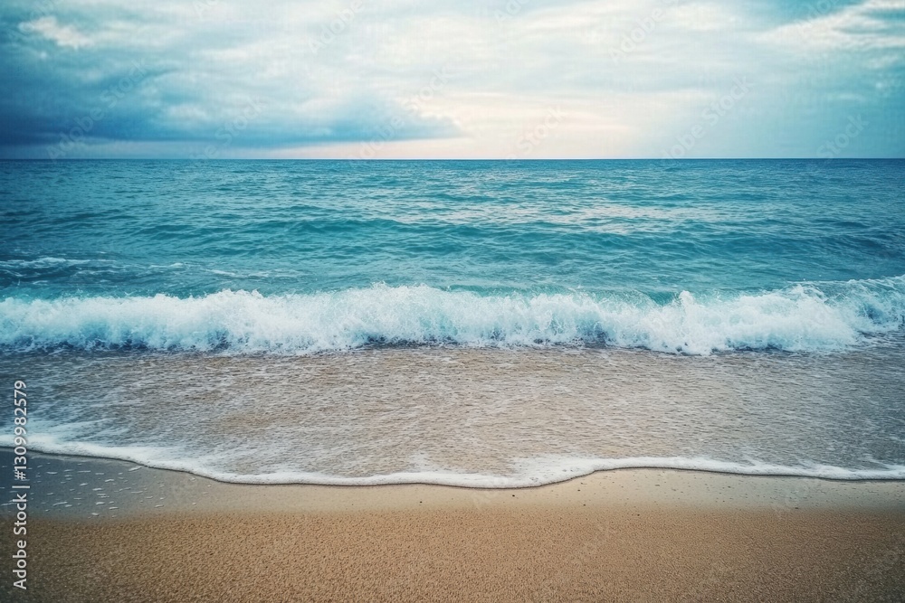 Poster Lonely seashore with gentle waves under an overcast sky creating a serene atmosphere for reflection and writing Generative AI