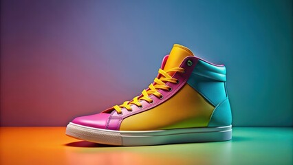 High-top sneakers in bold colors and sleek design on a minimalist background, colorful, athletic,  colorful, athletic,bold