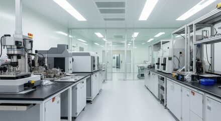 Modern laboratory interior with advanced equipment and clean design