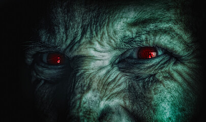 The Haunting Gaze of an Ancient Demon with Glowing Red Eyes