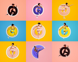 A colorful collage depicts diverse individuals engaged in athletic workouts, showcasing fun and...