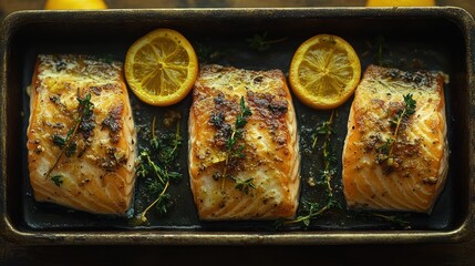Baked salmon lemon thyme tray rustic kitchen