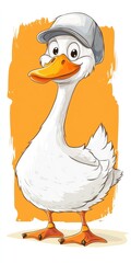 Fototapeta premium Adorable Cartoon Goose Donning a Hat: Whimsical Illustration for Fun Prints