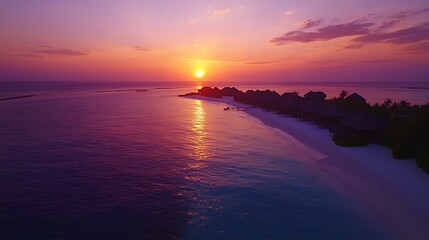 Fototapeta premium Aerial Sunset View of Tropical Island Resort