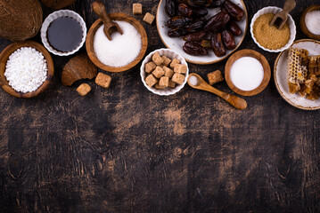 Various sugar replacement, healthy sweetener concept