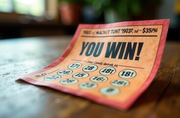 Playful april fools day winning ticket on wooden table