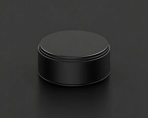 Black jar on dark surface, product display, for beauty use