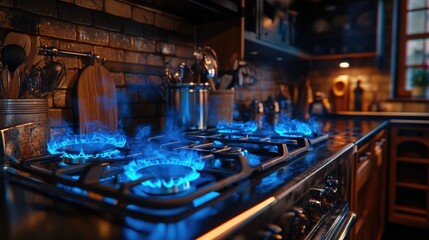 Kitchen Stove With Blue Flames