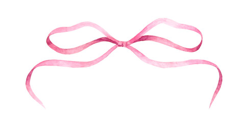 Pink Ribbon Bow isolated on white background. Watercolor vector illustration for greeting card, invitation, poster, banner