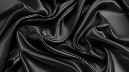 Fototapeta premium Black satin silk with gentle waves and smooth folds